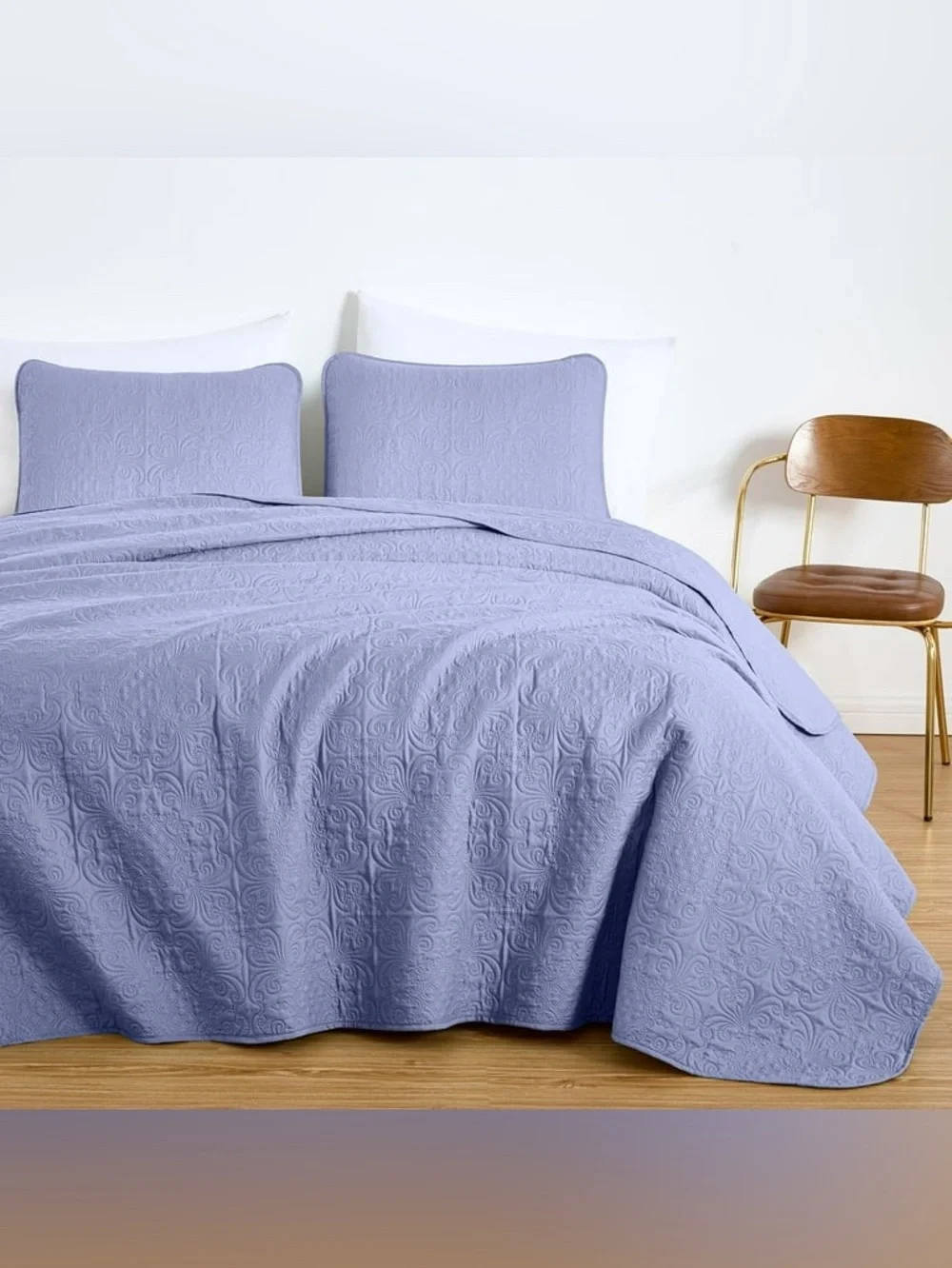 Lavender Quilted king 3 piece Bedspread Set - Soft Floral Embossed Design